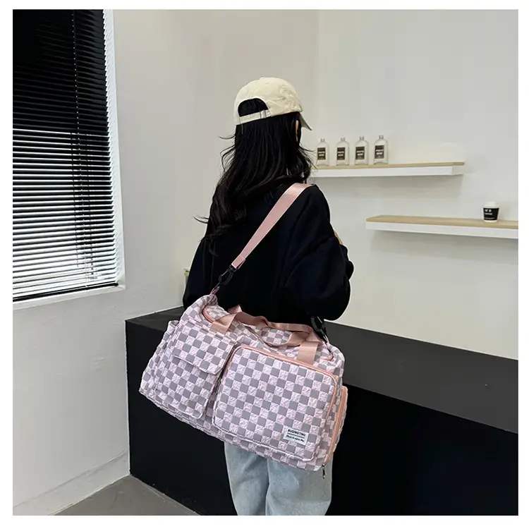 Women's Checkered Sports Bag Large Capacity Dry Wet Separation — feature 26