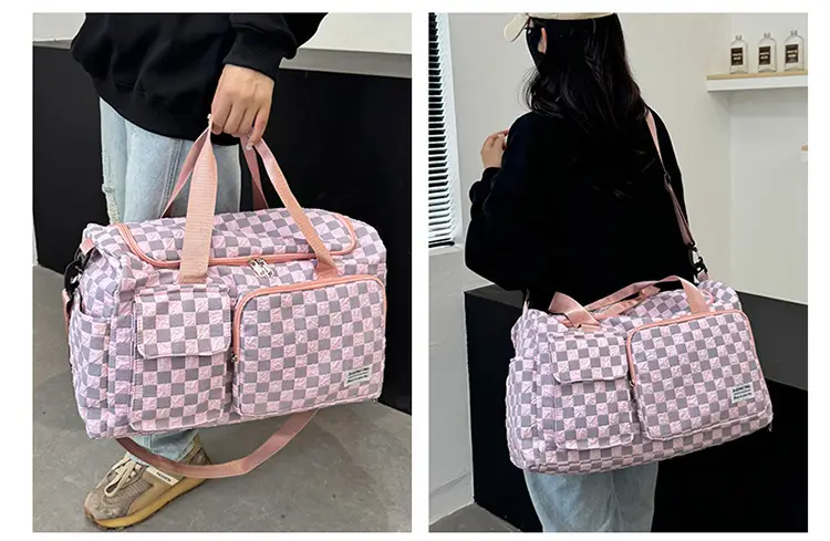 Women's Checkered Sports Bag Large Capacity Dry Wet Separation — feature 27