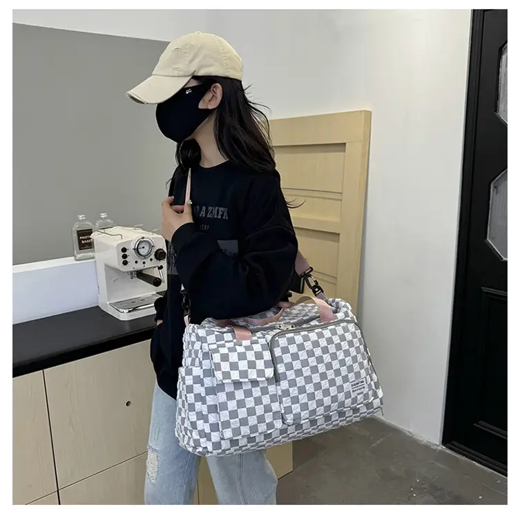 Women's Checkered Sports Bag Large Capacity Dry Wet Separation — feature 28