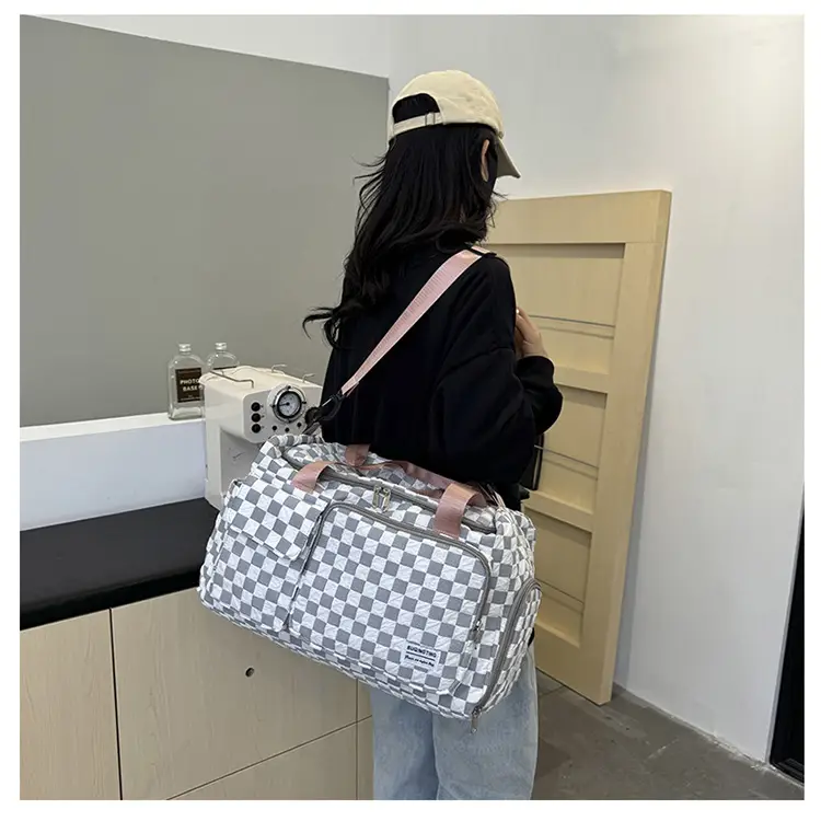 Women's Checkered Sports Bag Large Capacity Dry Wet Separation — feature 30