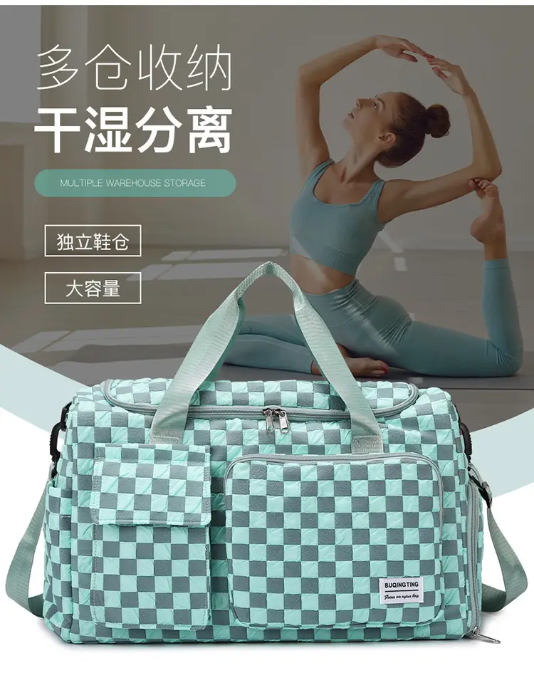 Women's Checkered Sports Bag Large Capacity Dry Wet Separation — feature 4