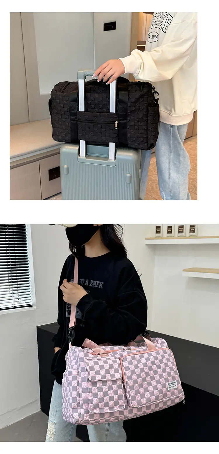 Women's Checkered Sports Bag Large Capacity Dry Wet Separation — feature 6