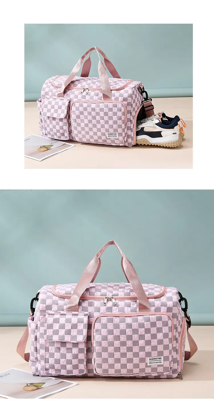Women's Checkered Sports Bag Large Capacity Dry Wet Separation — feature 8