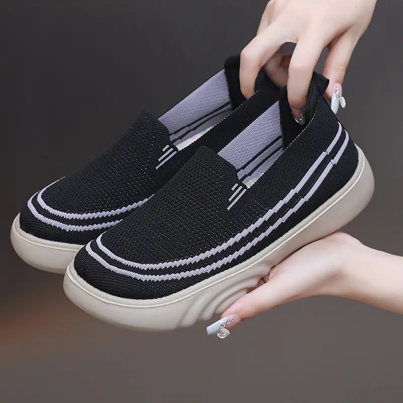 2025 Women's Black Slip-On Casual Shoes with Light Thick Sole - Image 8