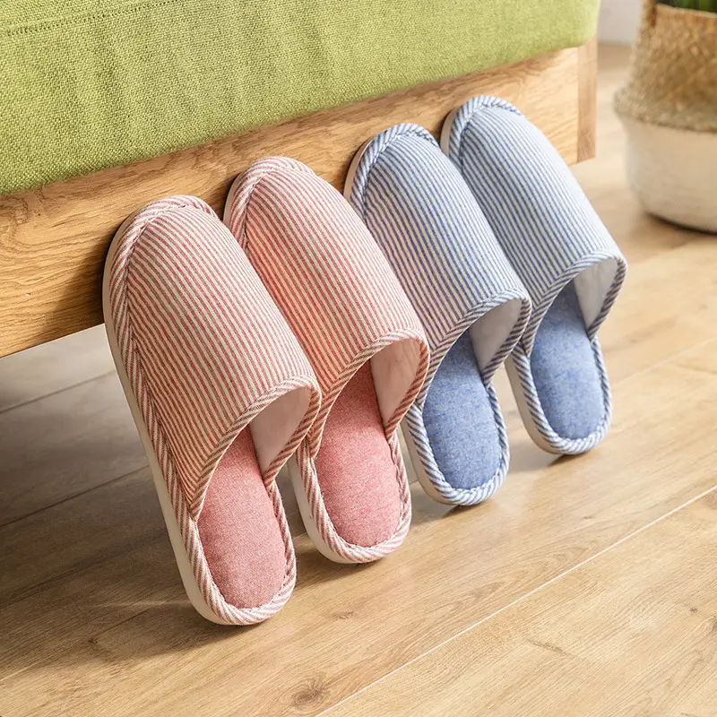 Spring and Autumn Cotton Slippers for Women Four Seasons Winter Indoor Home Use Cotton and Linen Non-Slip Home Couple Wholesale Linen Slippers for Men
