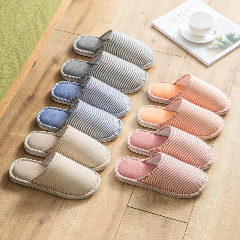 Spring and Autumn Cotton Slippers for Women Four Seasons Winter Indoor Home Use Cotton and Linen Non-Slip Home Couple Wholesale Linen Slippers for Men