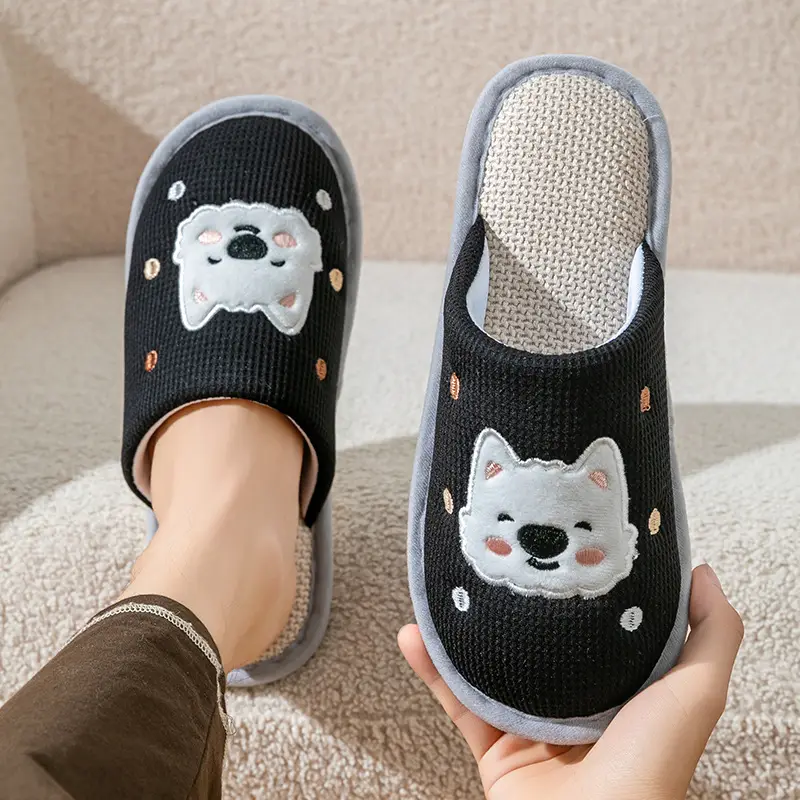 Spring and Autumn Cotton Slippers for Women Four Seasons Winter Indoor Home Use Cotton and Linen Non-Slip Home Couple Wholesale Linen Slippers for Men