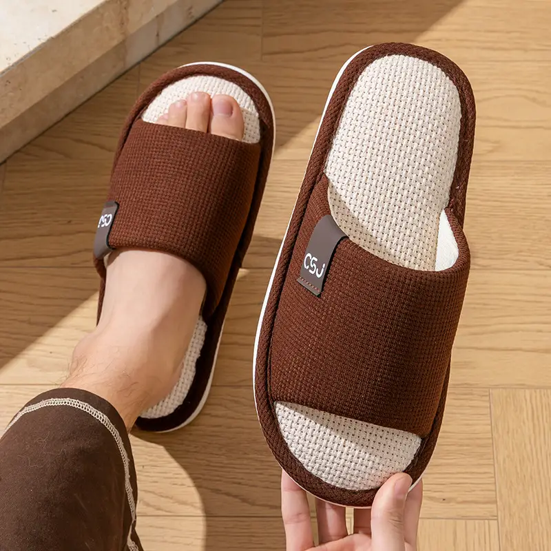 Spring and Autumn Cotton Slippers for Women Four Seasons Winter Indoor Home Use Cotton and Linen Non-Slip Home Couple Wholesale Linen Slippers for Men