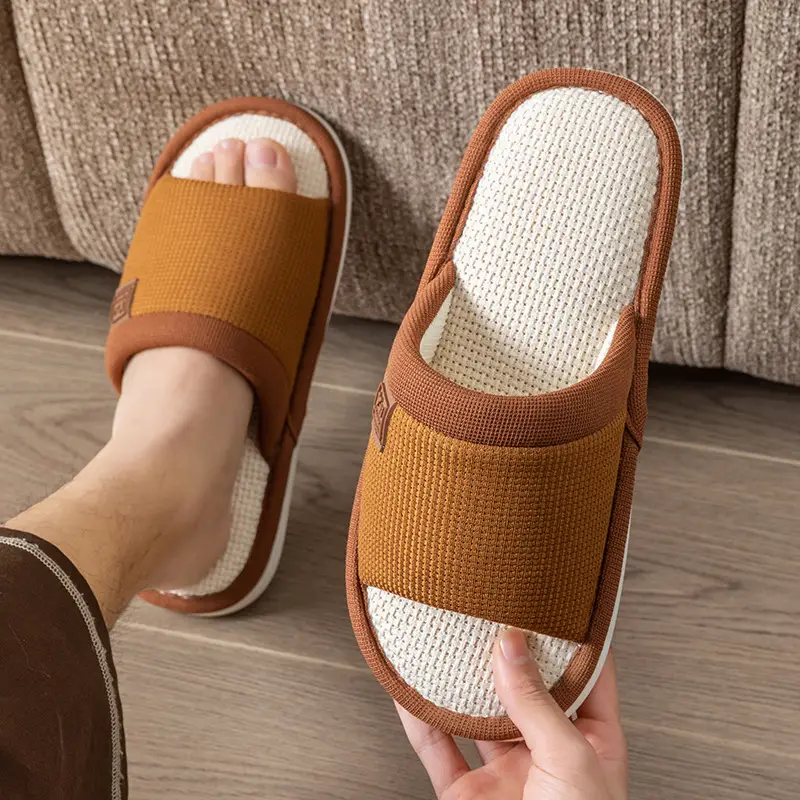 Spring and Autumn Cotton Slippers for Women Four Seasons Winter Indoor Home Use Cotton and Linen Non-Slip Home Couple Wholesale Linen Slippers for Men