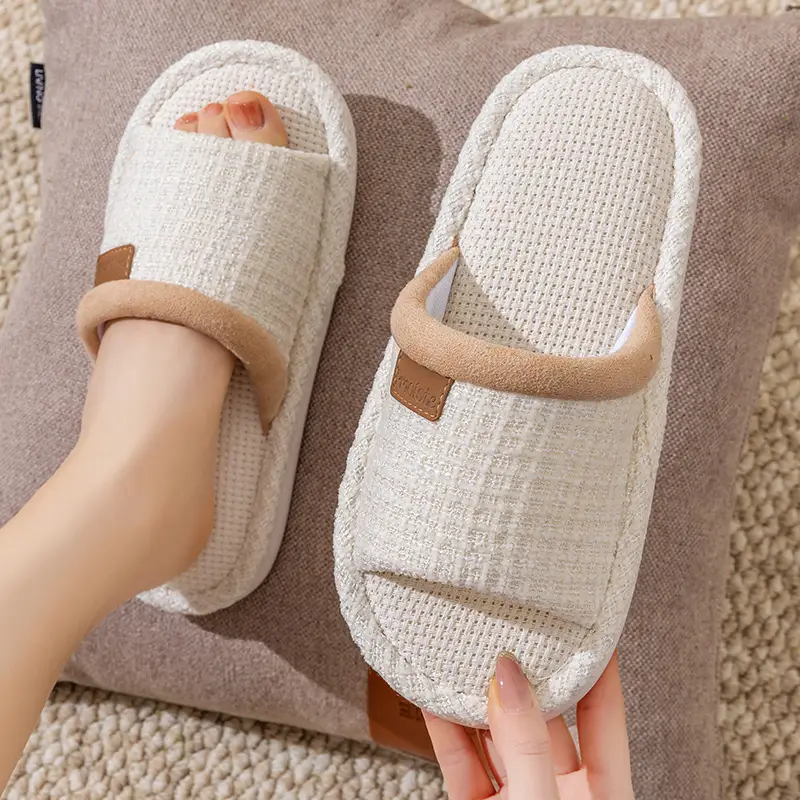Spring and Autumn Cotton Slippers for Women Four Seasons Winter Indoor Home Use Cotton and Linen Non-Slip Home Couple Wholesale Linen Slippers for Men