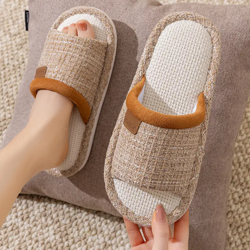Spring and Autumn Cotton Slippers for Women Four Seasons Winter Indoor Home Use Cotton and Linen Non-Slip Home Couple Wholesale Linen Slippers for Men