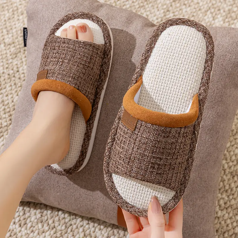 Spring and Autumn Cotton Slippers for Women Four Seasons Winter Indoor Home Use Cotton and Linen Non-Slip Home Couple Wholesale Linen Slippers for Men