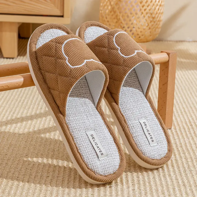 Spring and Autumn Cotton Slippers for Women Four Seasons Winter Indoor Home Use Cotton and Linen Non-Slip Home Couple Wholesale Linen Slippers for Men