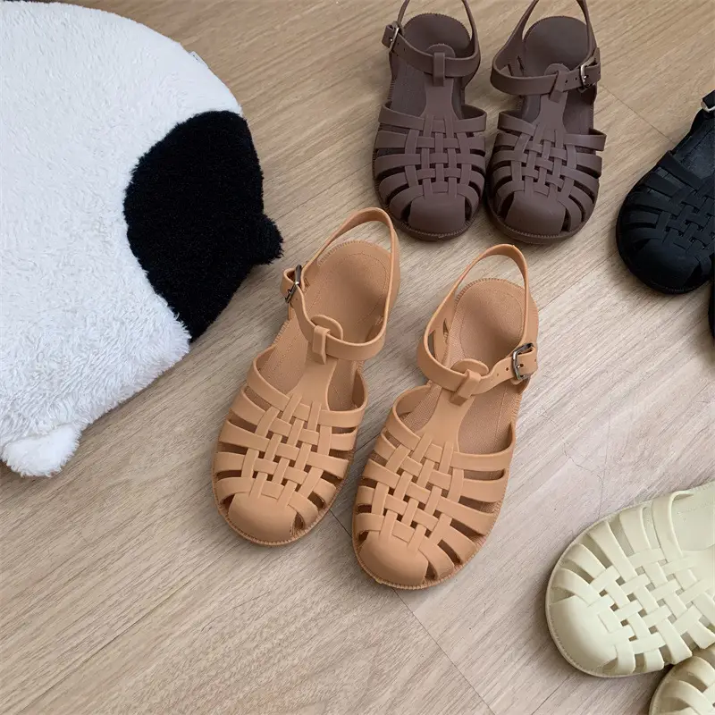 Strictly Selected New Roman Sandals Soft Jelly Shallow Flat Heeled Baotou Elegant Comfortable Women's Single Shoes Non-slip Plastic Shoes - Image 9