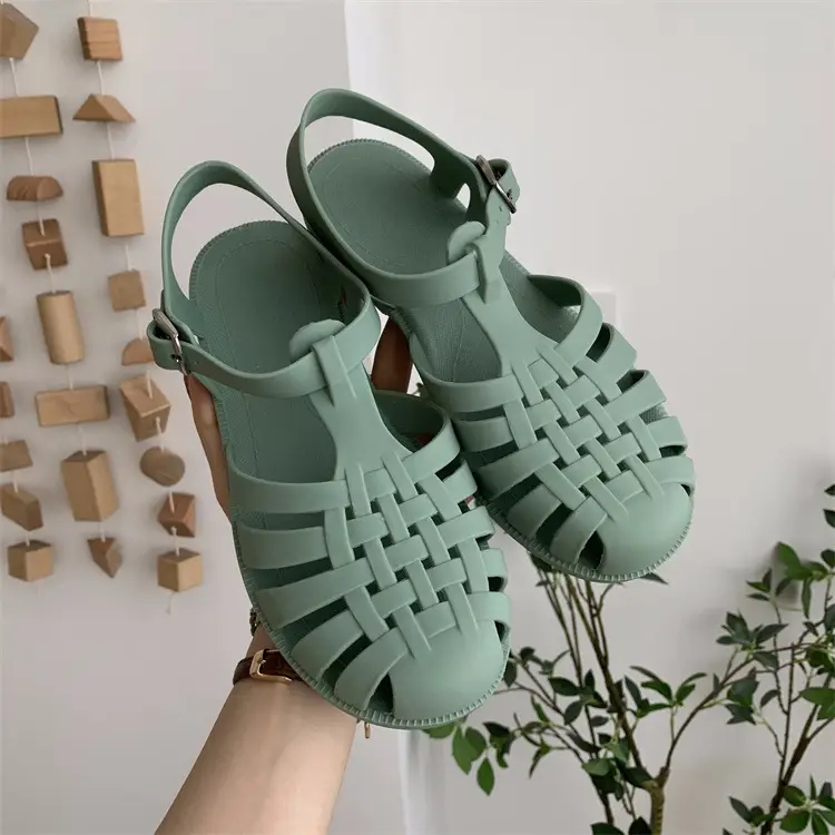 Strictly Selected New Roman Sandals Soft Jelly Shallow Flat Heeled Baotou Elegant Comfortable Women's Single Shoes Non-slip Plastic Shoes — feature 11