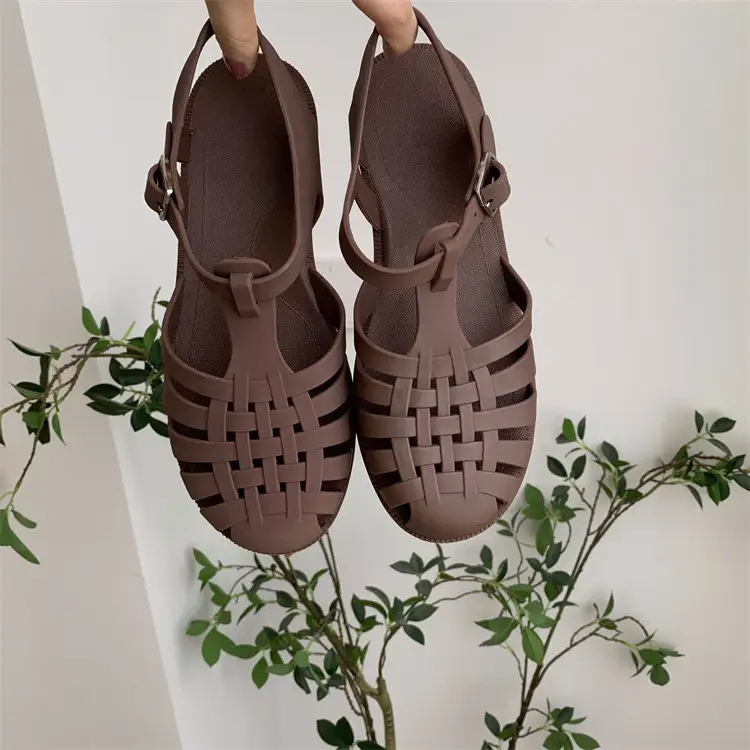 Strictly Selected New Roman Sandals Soft Jelly Shallow Flat Heeled Baotou Elegant Comfortable Women's Single Shoes Non-slip Plastic Shoes — feature 12