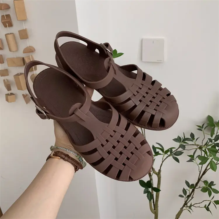 Strictly Selected New Roman Sandals Soft Jelly Shallow Flat Heeled Baotou Elegant Comfortable Women's Single Shoes Non-slip Plastic Shoes — feature 13