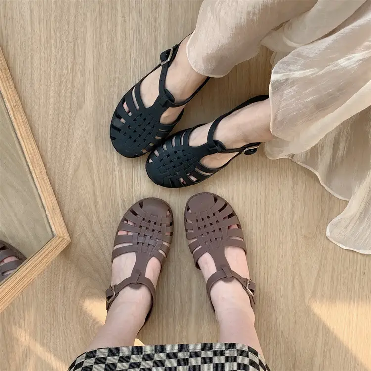 Strictly Selected New Roman Sandals Soft Jelly Shallow Flat Heeled Baotou Elegant Comfortable Women's Single Shoes Non-slip Plastic Shoes — feature 18