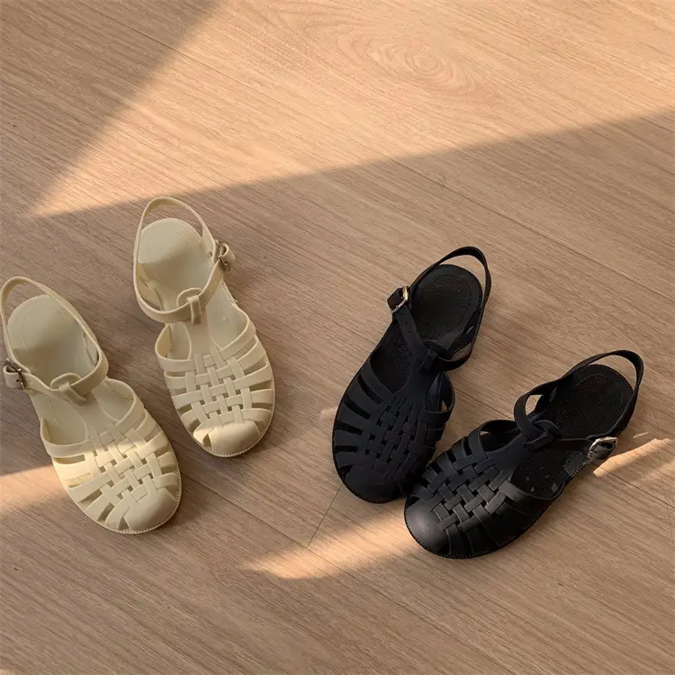 Strictly Selected New Roman Sandals Soft Jelly Shallow Flat Heeled Baotou Elegant Comfortable Women's Single Shoes Non-slip Plastic Shoes — feature 3