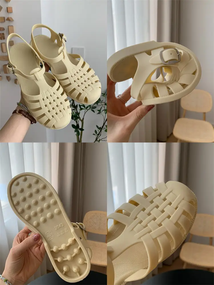 Strictly Selected New Roman Sandals Soft Jelly Shallow Flat Heeled Baotou Elegant Comfortable Women's Single Shoes Non-slip Plastic Shoes — feature 5