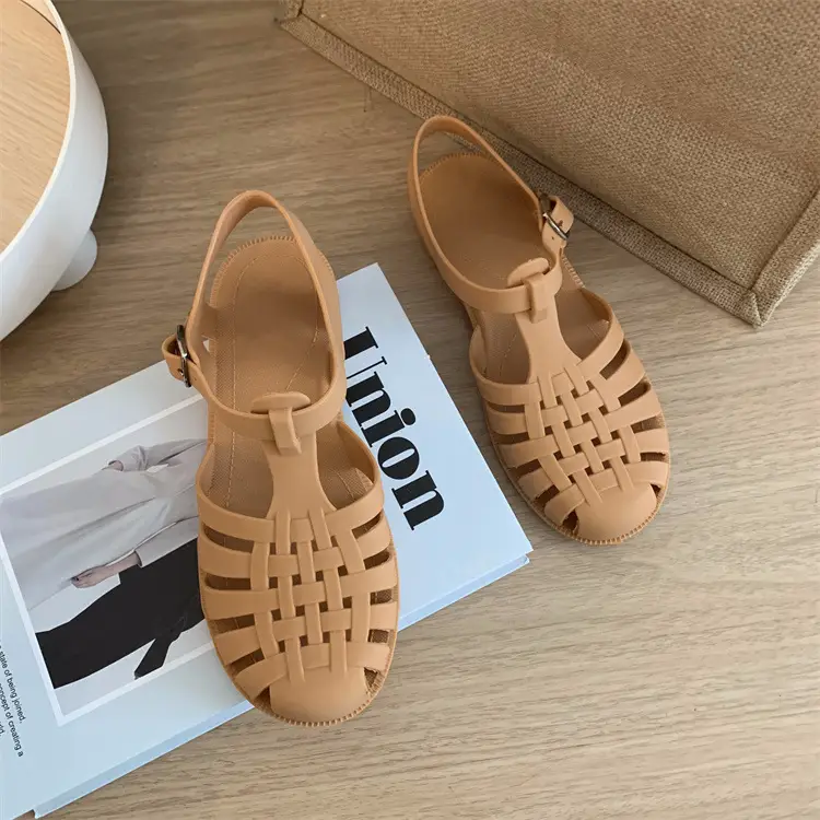 Strictly Selected New Roman Sandals Soft Jelly Shallow Flat Heeled Baotou Elegant Comfortable Women's Single Shoes Non-slip Plastic Shoes — feature 9