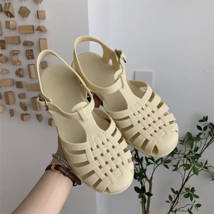 Strictly Selected New Roman Sandals Soft Jelly Shallow Flat Heeled Baotou Elegant Comfortable Women's Single Shoes Non-slip Plastic Shoes - Image 2