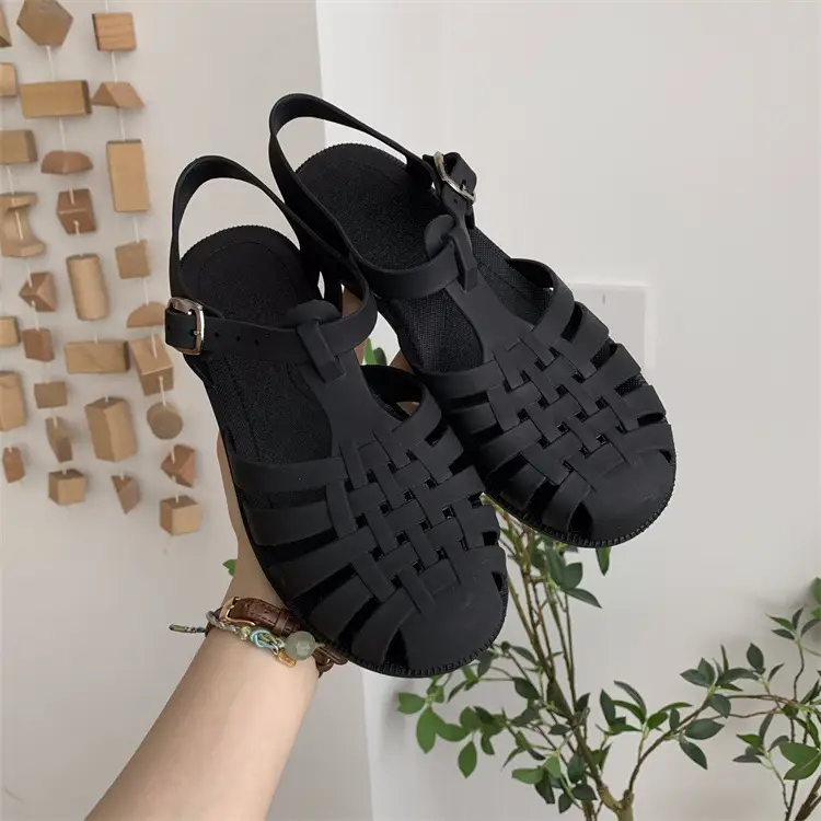 Strictly Selected New Roman Sandals Soft Jelly Shallow Flat Heeled Baotou Elegant Comfortable Women's Single Shoes Non-slip Plastic Shoes - Image 3