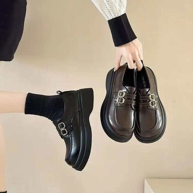 Women's Black Leather Mary Jane Slip-on Loafers