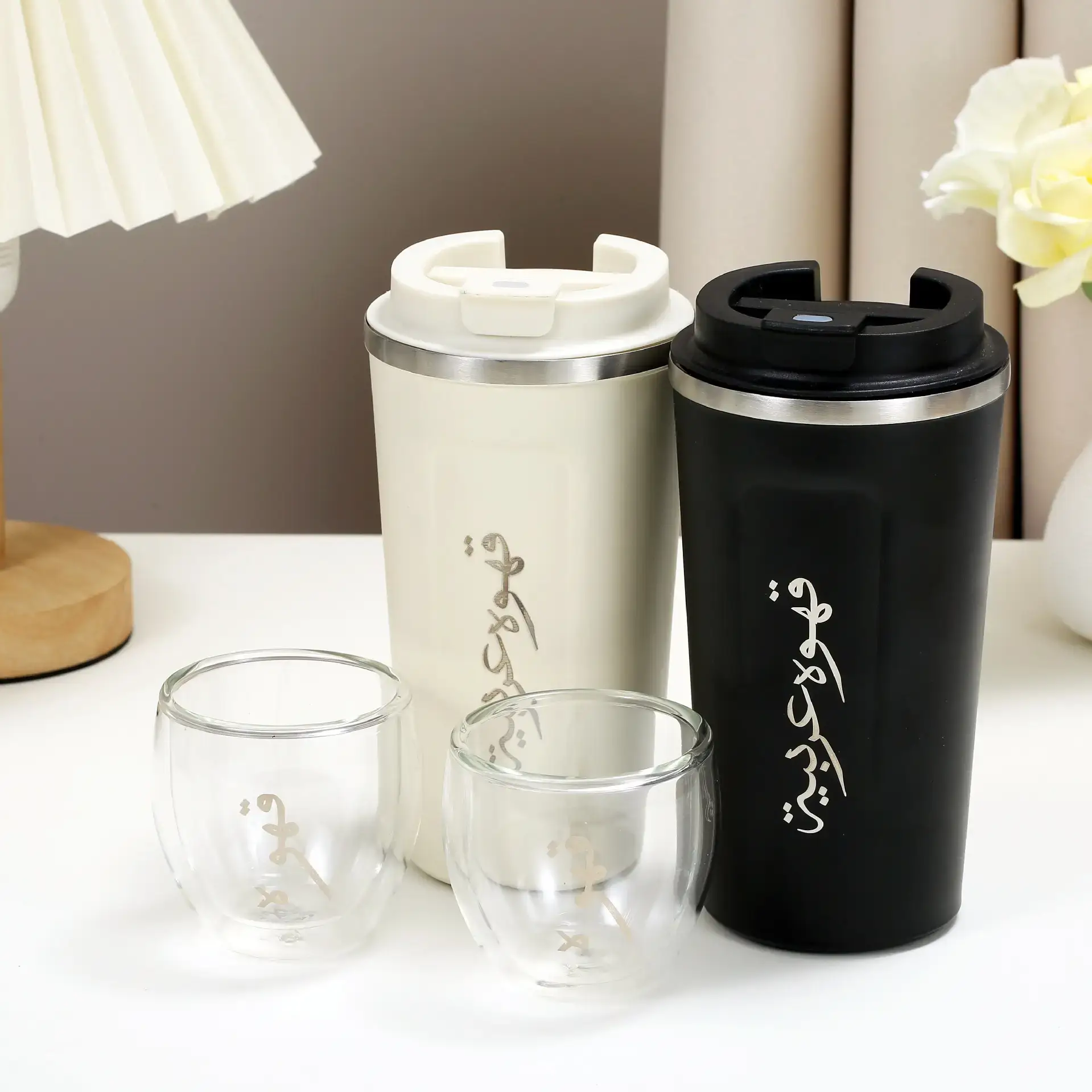 Muslim Arabic 304 Steel Coffee Cup Set Black & White - Image 5
