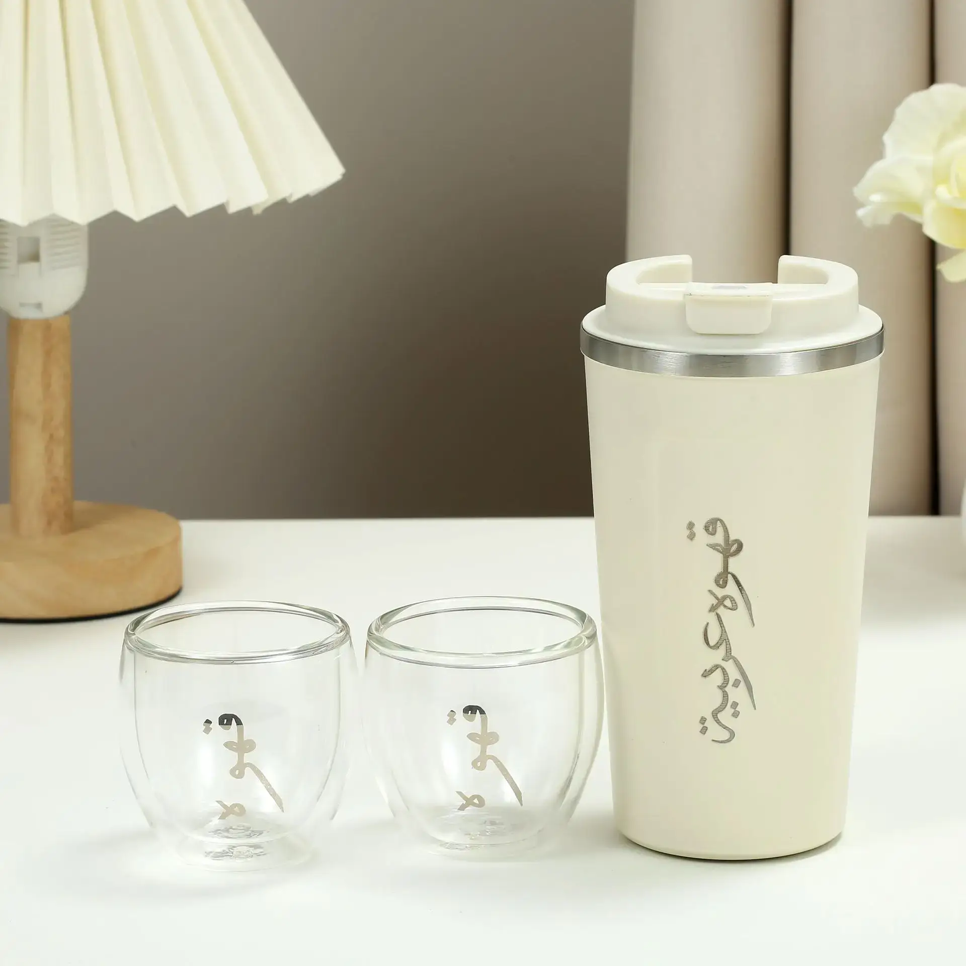 Muslim Arabic 304 Steel Coffee Cup Set Black & White — feature 4