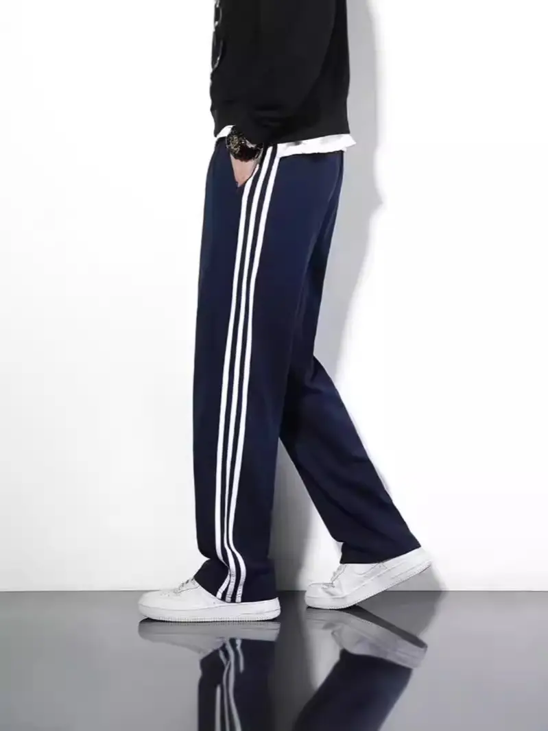 Men's Black Track Pants with White Stripes Loose Fit - Image 30