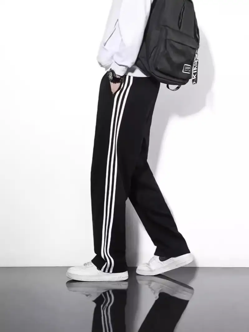 Men's Black Track Pants with White Stripes Loose Fit - Image 31