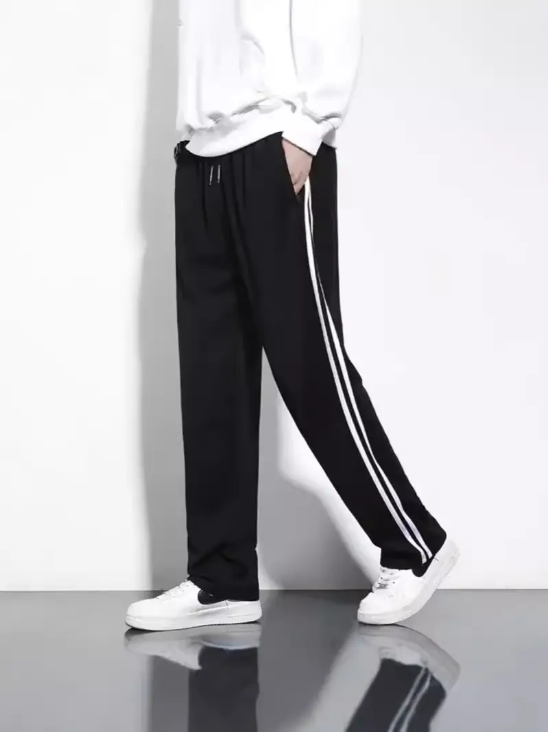 Men's Black Track Pants with White Stripes Loose Fit - Image 32