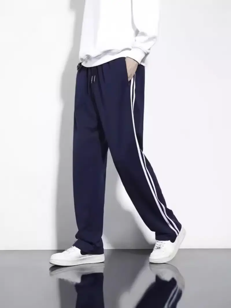 Men's Black Track Pants with White Stripes Loose Fit - Image 33