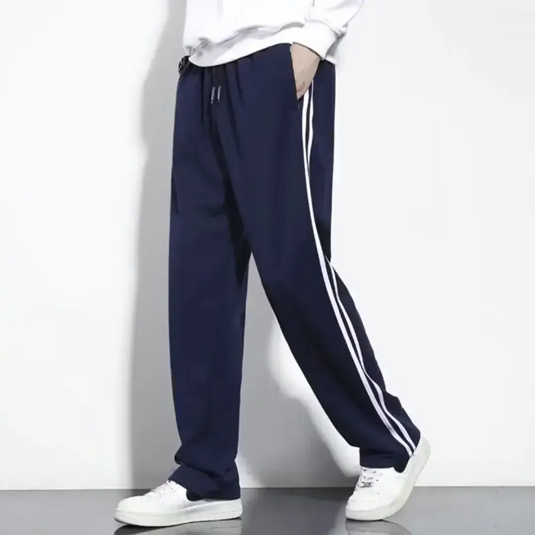 Men's Black Track Pants with White Stripes Loose Fit - Image 19
