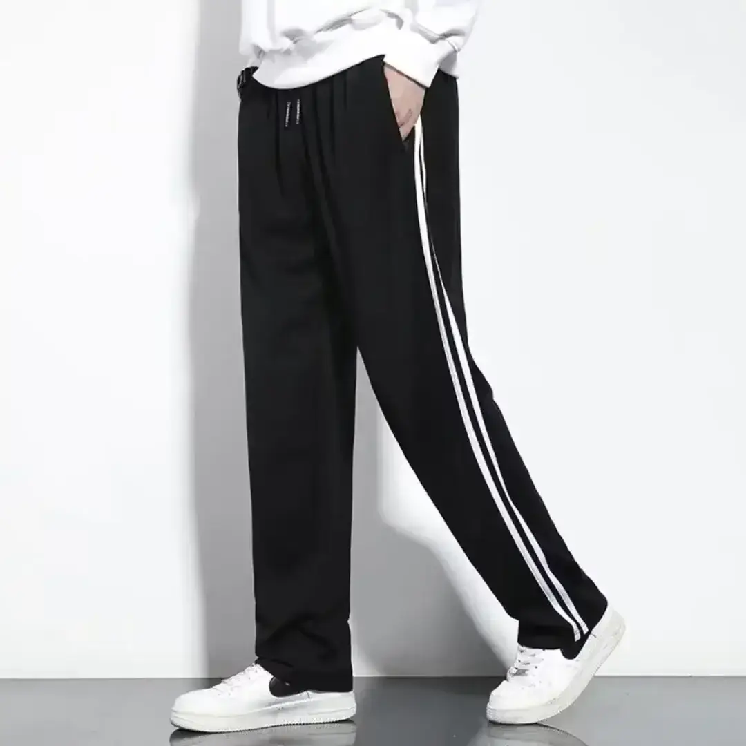 Men's Black Track Pants with White Stripes Loose Fit - Image 23