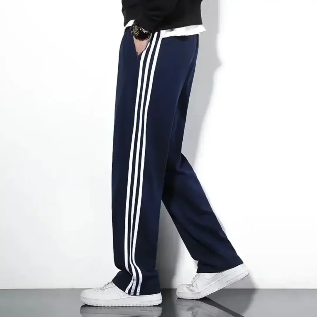 Men's Black Track Pants with White Stripes Loose Fit - Image 6