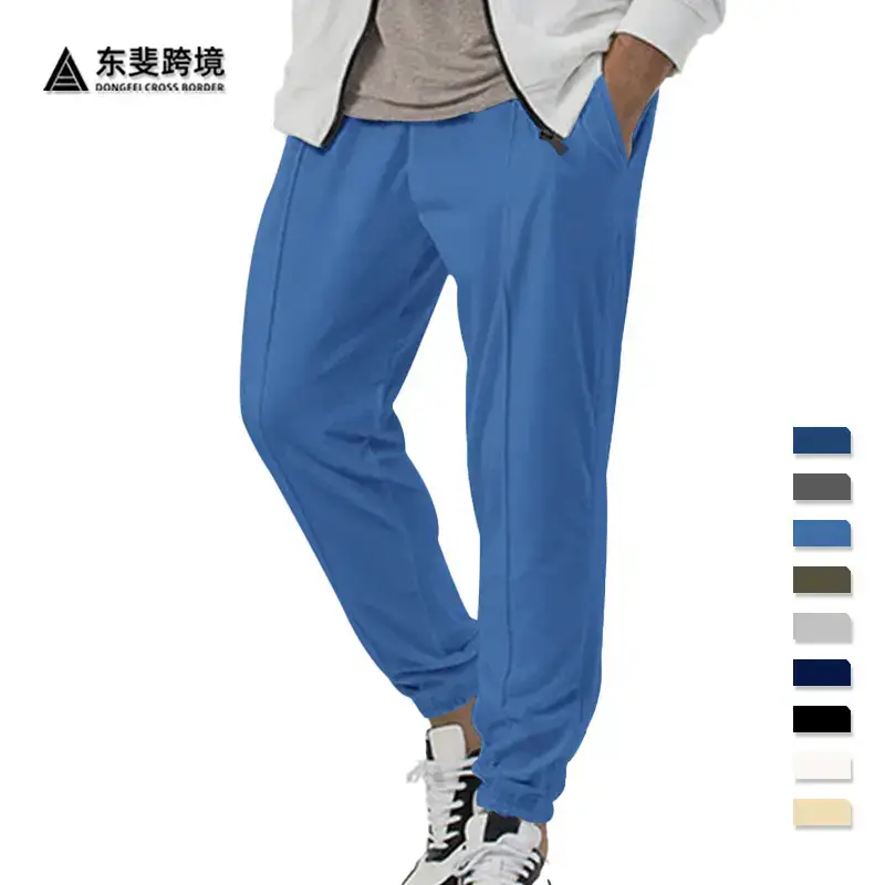 Blue Solid Plus Size Casual Jogger Pants for Men - Image 10
