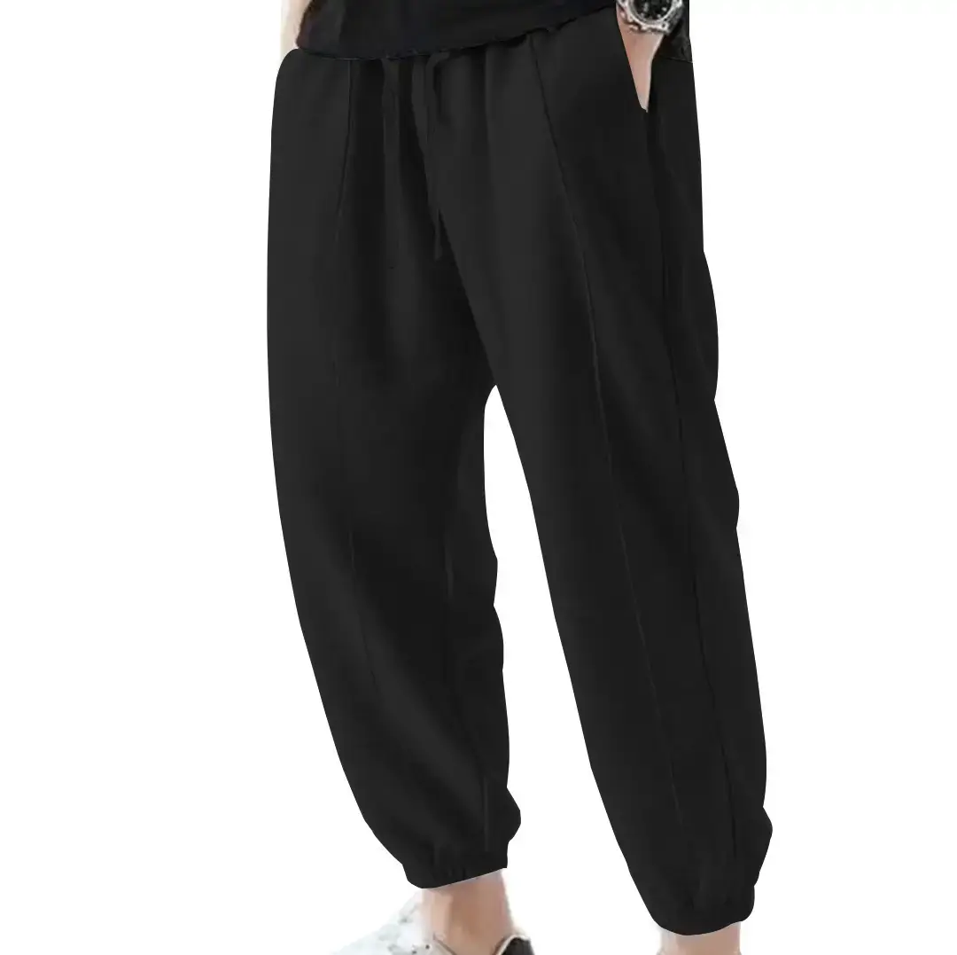 Blue Solid Plus Size Casual Jogger Pants for Men - Image 4