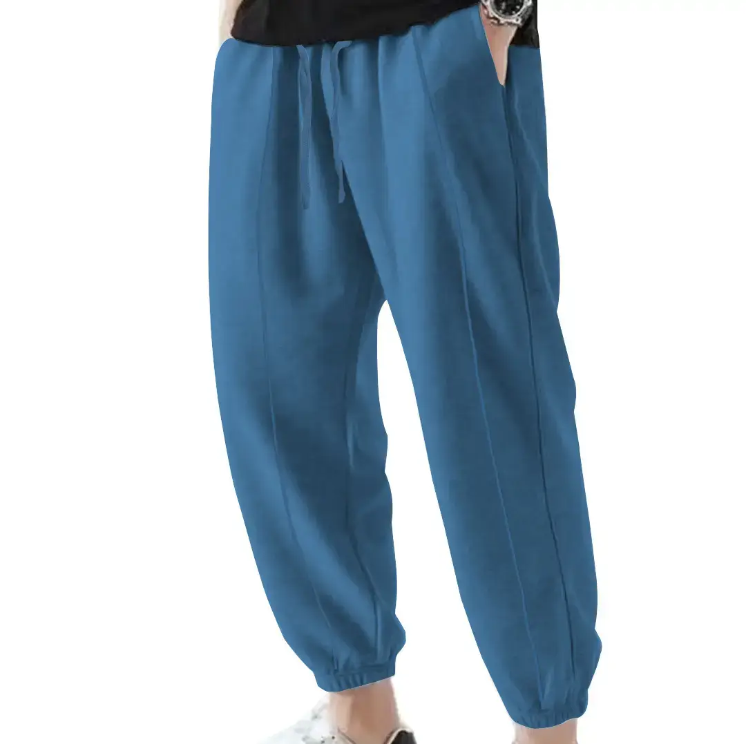 Blue Solid Plus Size Casual Jogger Pants for Men - Image 6