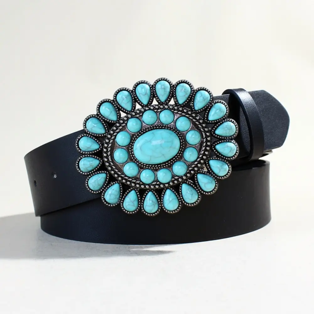 Women's Black Sapphire Belt with Oval Buckle Design - Image 12