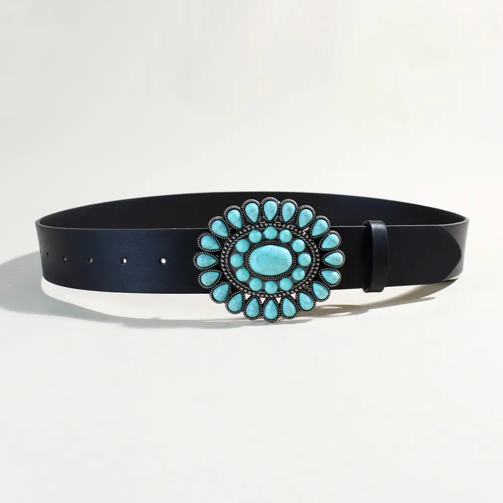 Women's Black Sapphire Belt with Oval Buckle Design - Image 13