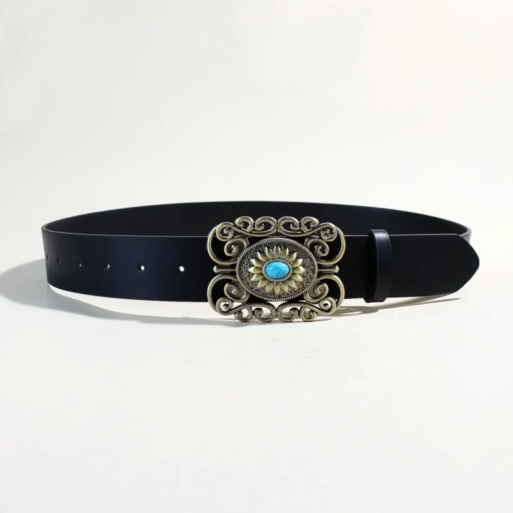 Women's Black Sapphire Belt with Oval Buckle Design - Image 14