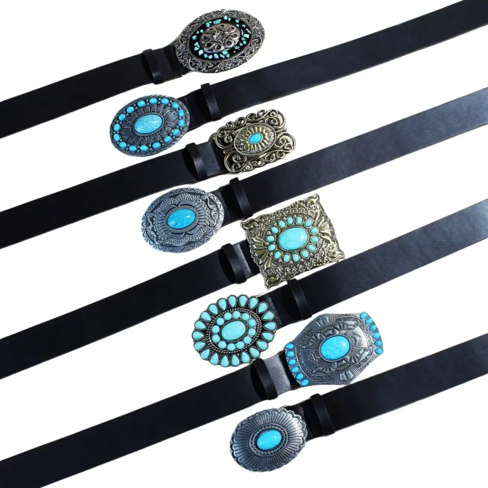 Women's Black Sapphire Belt with Oval Buckle Design - Image 15