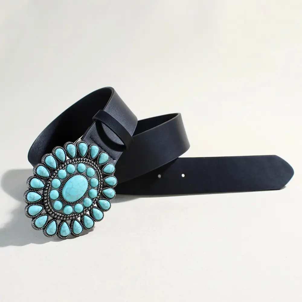 Women's Black Sapphire Belt with Oval Buckle Design — feature 10