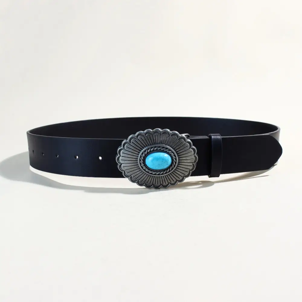 Women's Black Sapphire Belt with Oval Buckle Design — feature 11