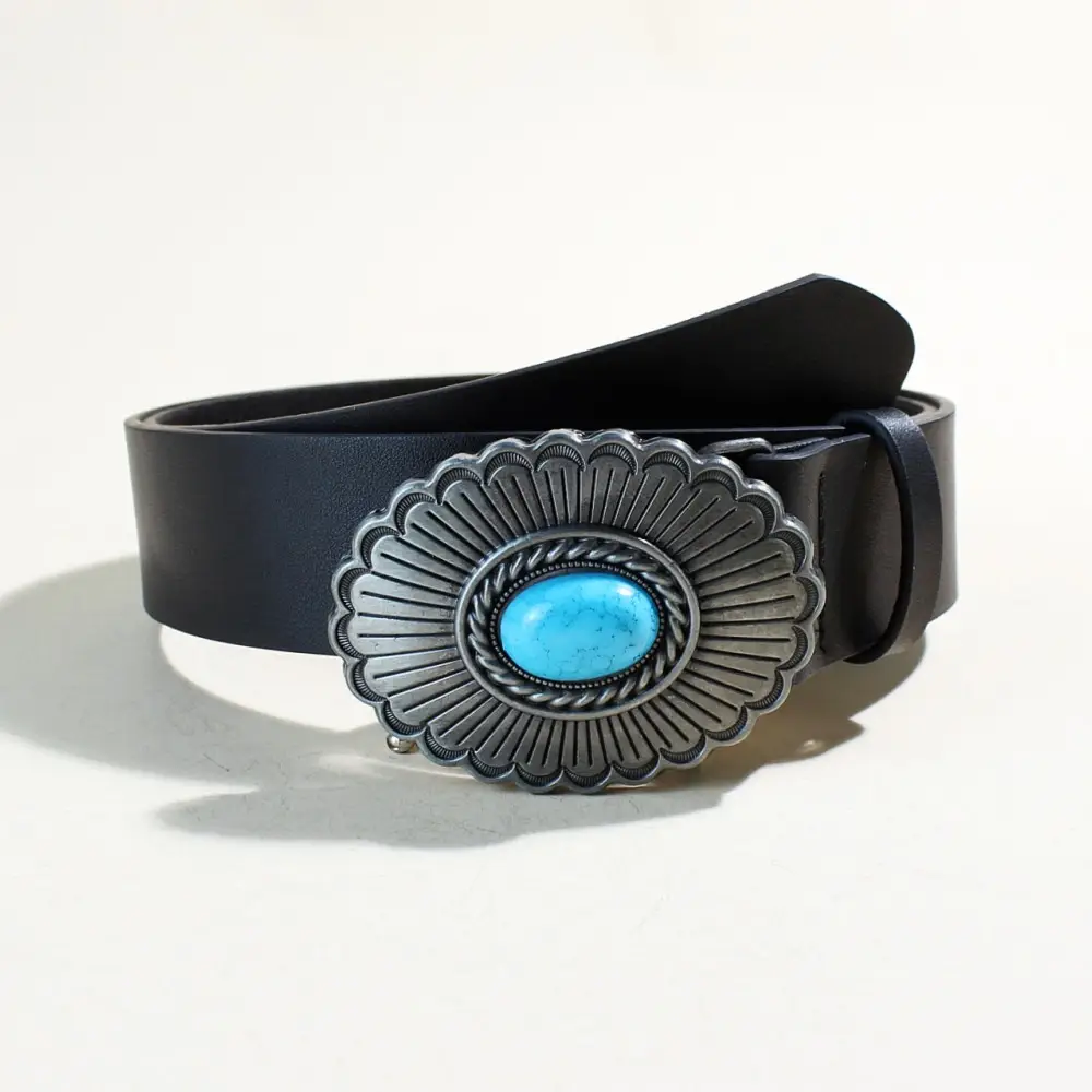 Women's Black Sapphire Belt with Oval Buckle Design — feature 12