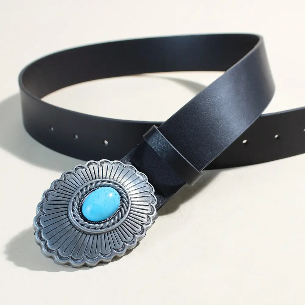Women's Black Sapphire Belt with Oval Buckle Design — feature 13