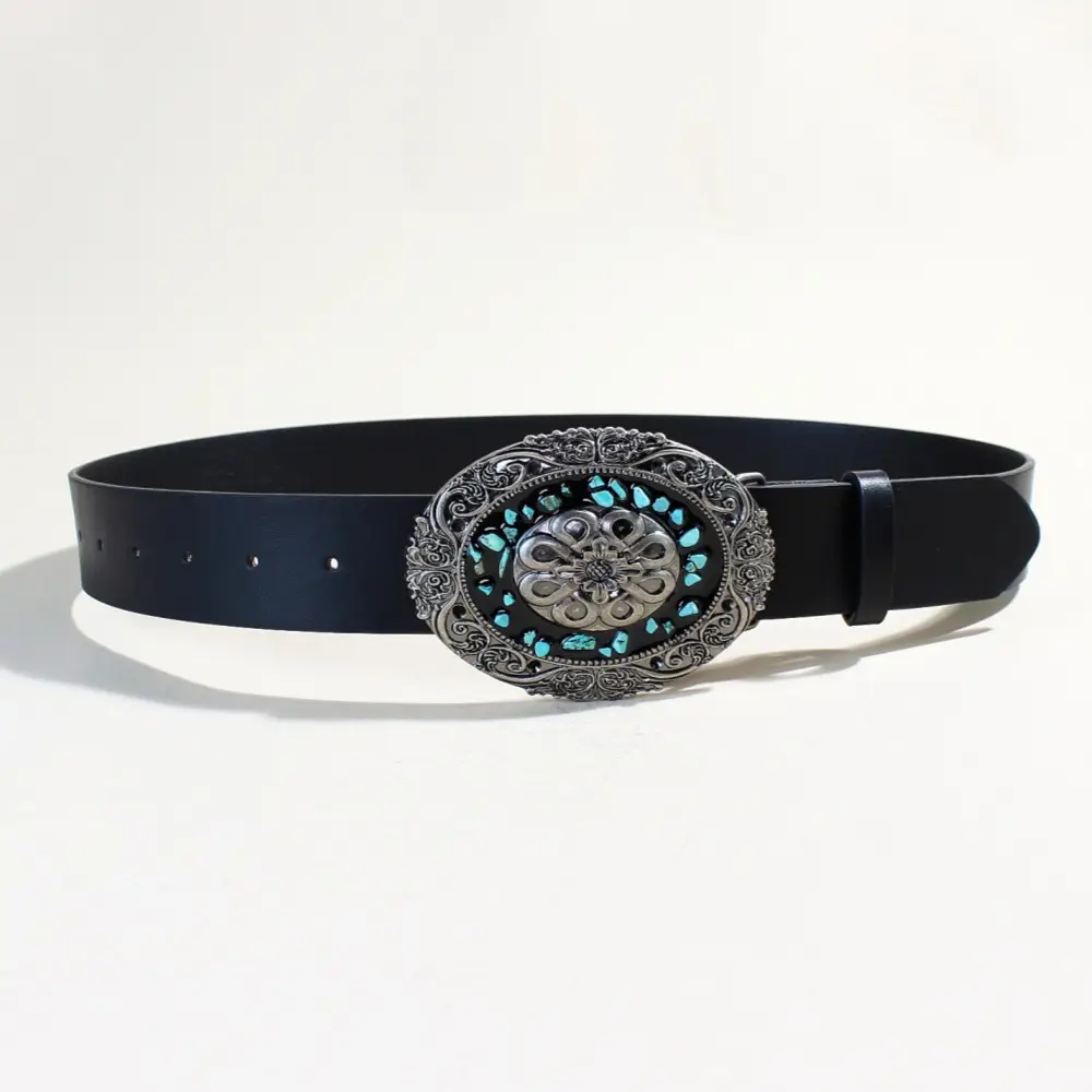Women's Black Sapphire Belt with Oval Buckle Design — feature 14