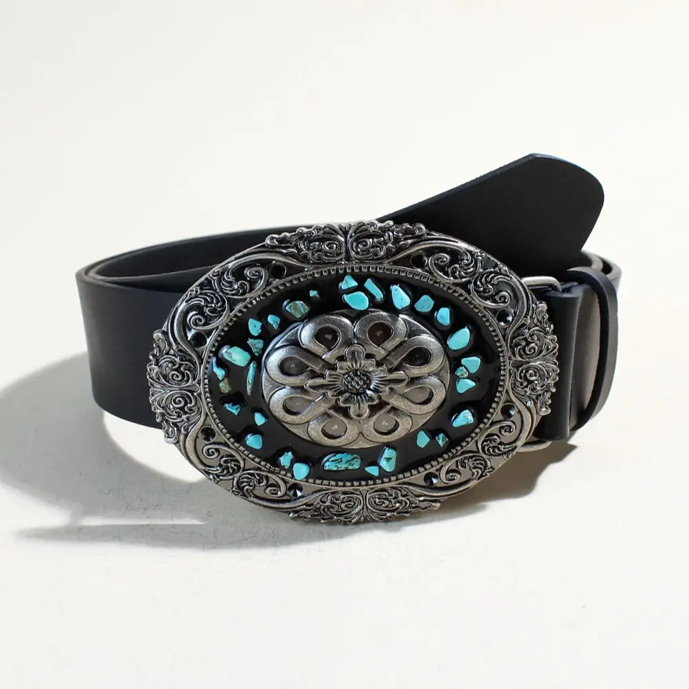 Women's Black Sapphire Belt with Oval Buckle Design — feature 15
